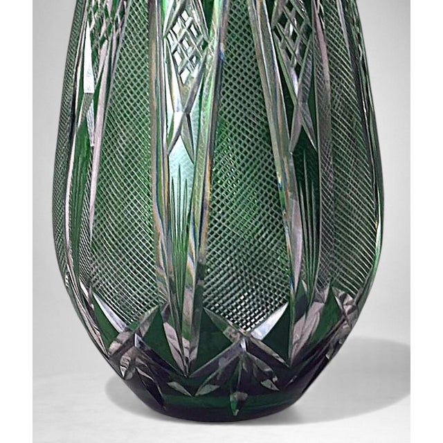 Bohemian Biedermeier Style Cut and Polished Green Crystal Vase For Sale - Image 15 of 18