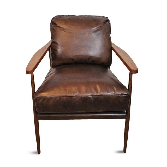 Mid-Century Modern Chestnut Leather Accent Chair For Sale - Image 3 of 8