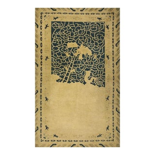 1890s Beige Dragon Qing Antique Chinese Peking Carpet Knotted Wool Small Rug For Sale