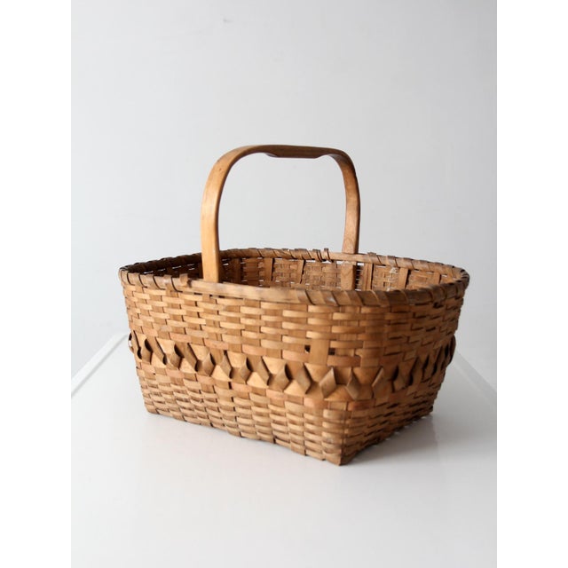 Antique Folk Art Splint Gathering Basket For Sale - Image 10 of 13