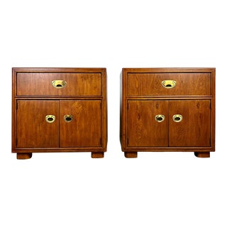Vintage Drexel Mid Century Modern / Campaign “Passage” Collection Campaign Nightstands For Sale