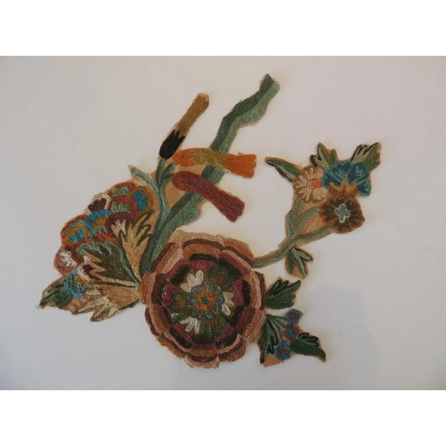 Textile Orange and Green Crewel Embroidery Applique Fragment For Sale - Image 7 of 7