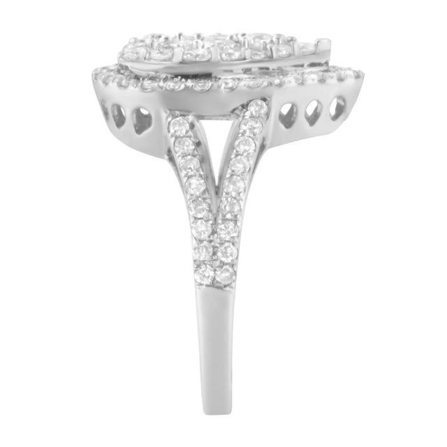 Early 21st Century .925 Sterling Silver Diamond Cluster Ring (1 1/2 Cttw, H-I Color, I1-I2 Clarity) - Size 8 For Sale - Image 5 of 7