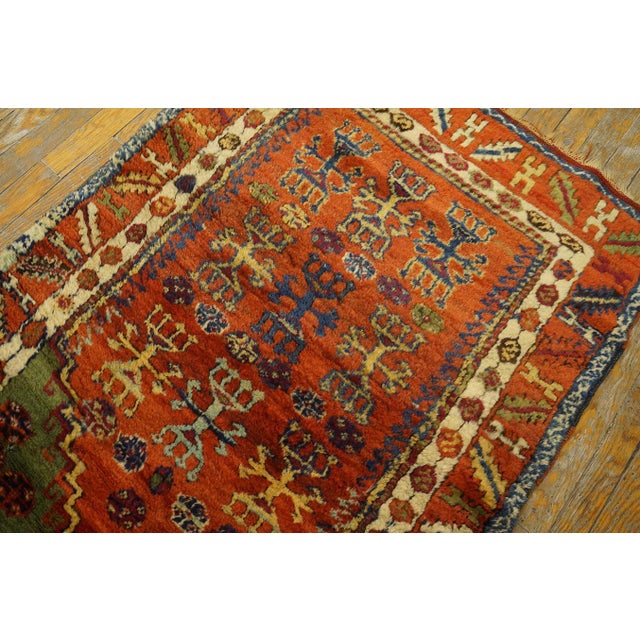 Turkish 1880s Orange Green Medallion Antique Turkish Yuruk Rug 2'8" X 4'6" Handknotted Wool Carpet For Sale - Image 3 of 6