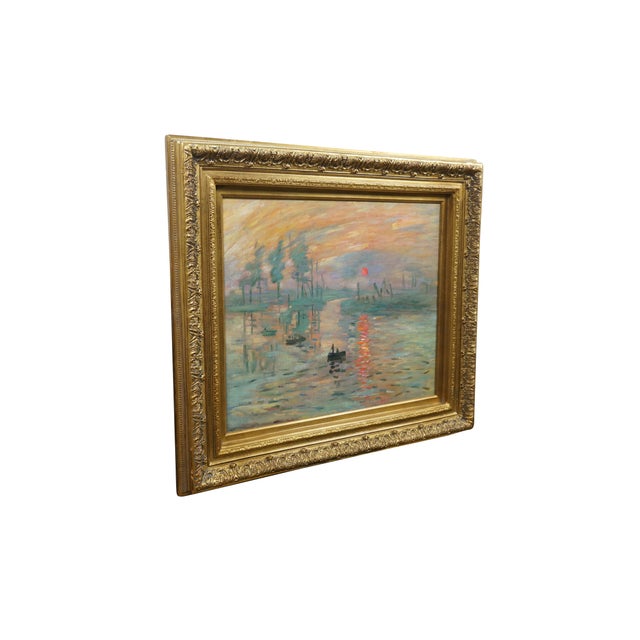 Victorian Late 20th Century Impression Sunrise Soleil Levant Boat Seascape Oil Painting After Claude Monet For Sale - Image 3 of 10