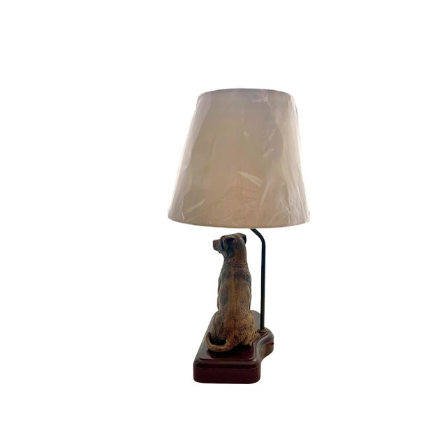 Late 20th Century Figural Golden Retriever Dog Table Lamp, Metal on Wood Base With Shade, 21.5"h For Sale - Image 10 of 12