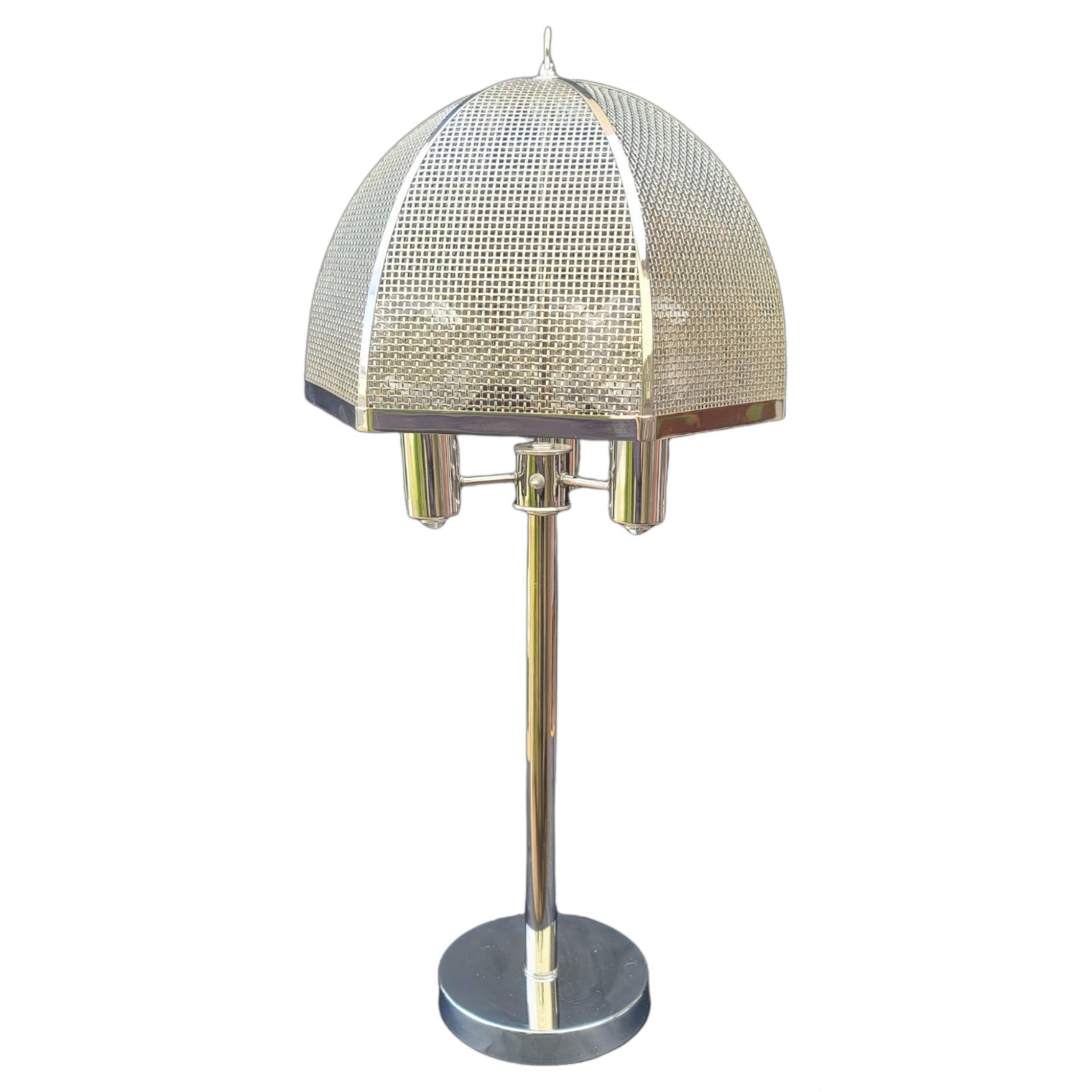 MidCentury Modern Chrome Lamp With Cane Style Shade Rendered in Chrome