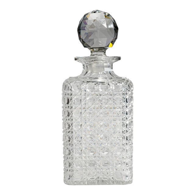Dazzling Large Heavy Antique Cut Crystal Decanter Faceted Sphere Stopper Starburst Barware Luxury Home Decor For Sale