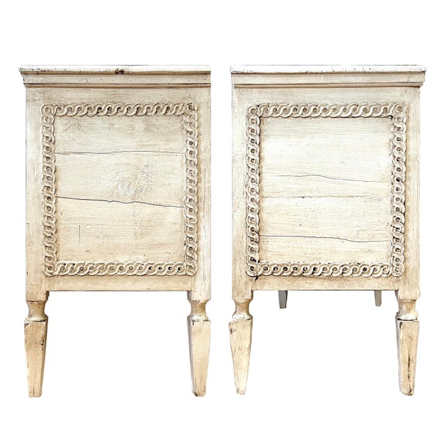 Rare Pair of 19th Century Carved Painted Gustavian Dresser Commodes For Sale - Image 10 of 16
