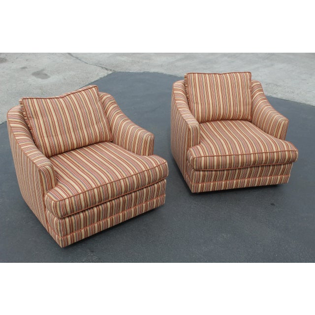 1970s Style Striped Club Chairs - a Pair For Sale - Image 9 of 12