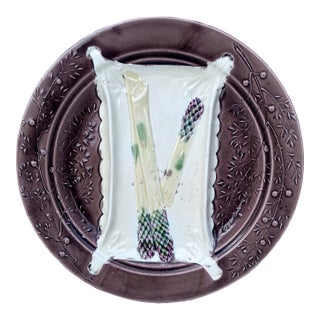 19th Century Majolica Asparagus Plate Luneville For Sale