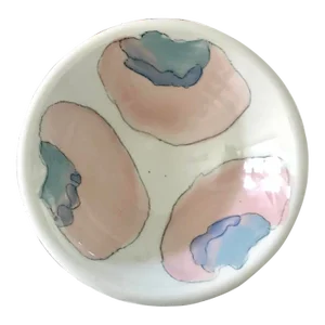 Signed Vintage 1980s Post Modern Pink Blue Art Pottery Abstract Ceramic Bowl