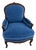 Carved Wood Armchair in Rich Blue Chenille For Sale