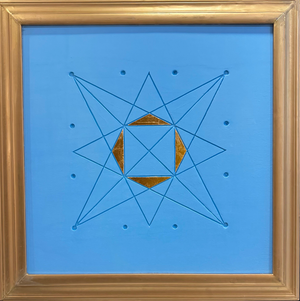 Aryana Gyselinck, Sacred Geometry of Gemini, Acrylic and Gold on Engraved Wood, 2025