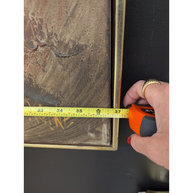 Textile Mid Century Modern Abstract Oil Painting Framed and Signed For Sale - Image 7 of 7