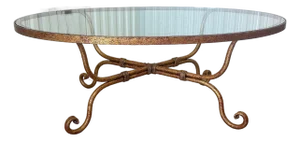 Late 20th Century Hollywood Regency Gilt Wrought Iron Glass Top Oval Cocktail Table