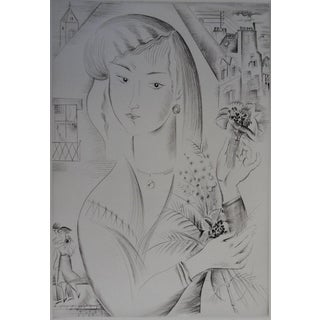 Mily Possoz, The Girl with the Bouquet, Original Engraving For Sale