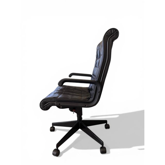 Vintage Black Leather Sapper Office Chair by Richard Sapper for Knoll, 1980s For Sale - Image 4 of 13