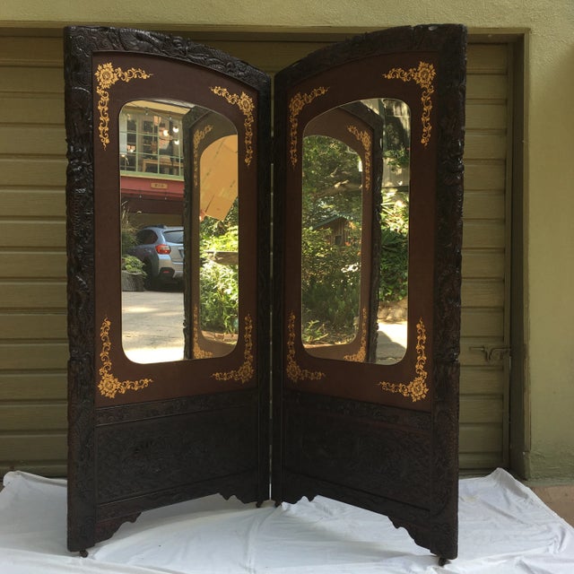 19th Century Asian Mirrored Carved Screen For Sale - Image 13 of 13
