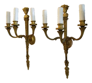 Antique Gilt Bronze Wall Sconces With Faces