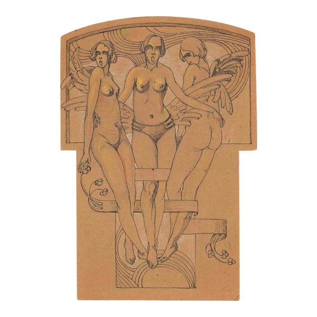 Unknown, Caryatids, Study for Bas-Relief, Drawing, Early-20th Century For Sale