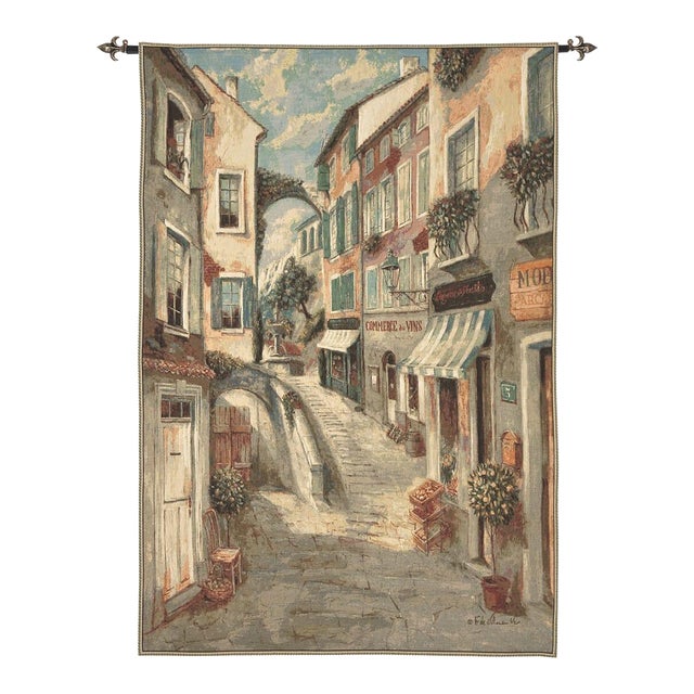 Provence Village Steps Loom Woven Tapestry - 140 X 100 Cm (4'7" X 3'3") - Requires Rod Size 3 For Sale