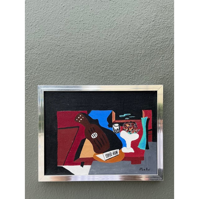 Mid 20th Century Vintage Abstract Cubist Still Life on Canvas For Sale - Image 5 of 12