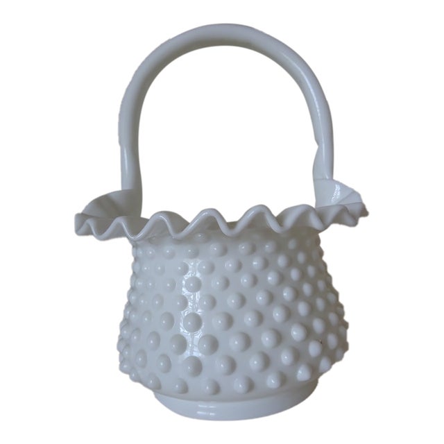 Vintage 1950 White Hobnail Milk Glass Basket For Sale