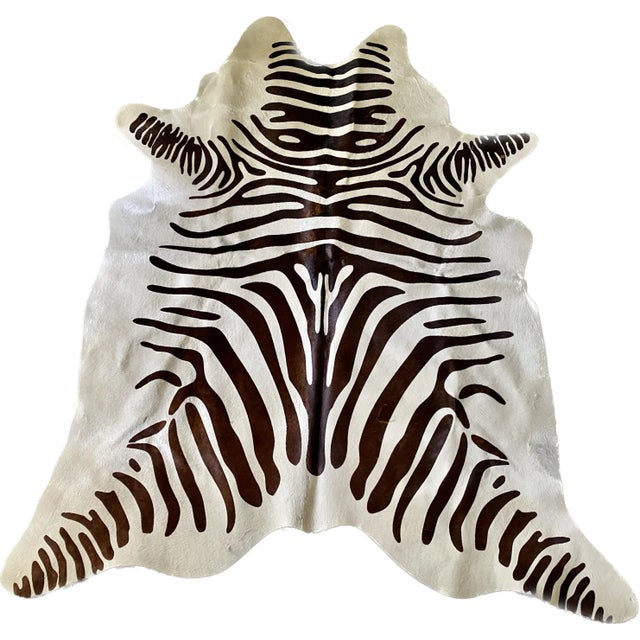 African Zebra Print Natural Brazilian Cowhide 70" X 85" For Sale - Image 3 of 5