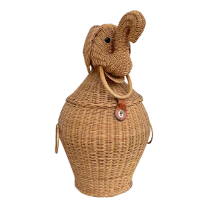 Vintage 1980s Wicker Whimsical Mario Lopez Torres Style Elephant Hamper