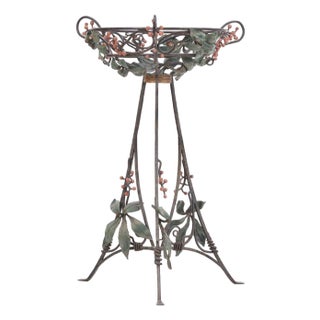 1950s Art Nouveau Style Iron Plant Stand For Sale