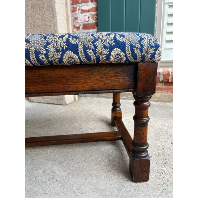 Antique English Oak Bench Upholstered Window Seat Jacobean Revival C1920 For Sale - Image 11 of 18