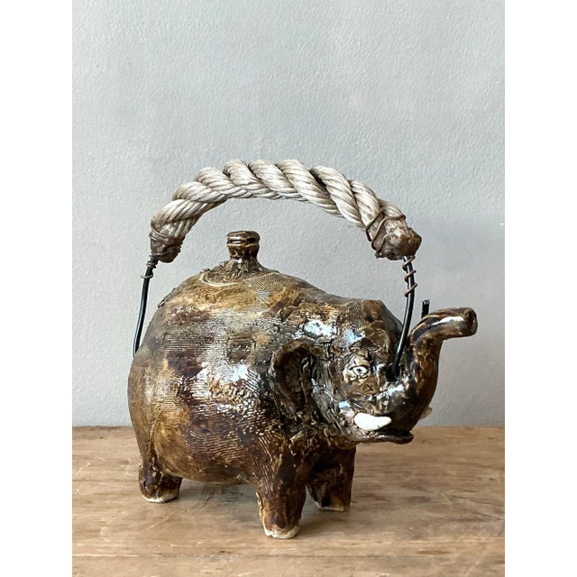 Vintage Boho Original Studio Pottery Elephant Teapot For Sale - Image 10 of 10