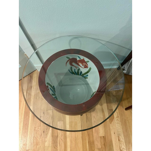 Chinoiserie Vintage Chinoiserie Oxblood Fishbowl Planter or Side Table on Stand With Glass Top For Sale - Image 3 of 12