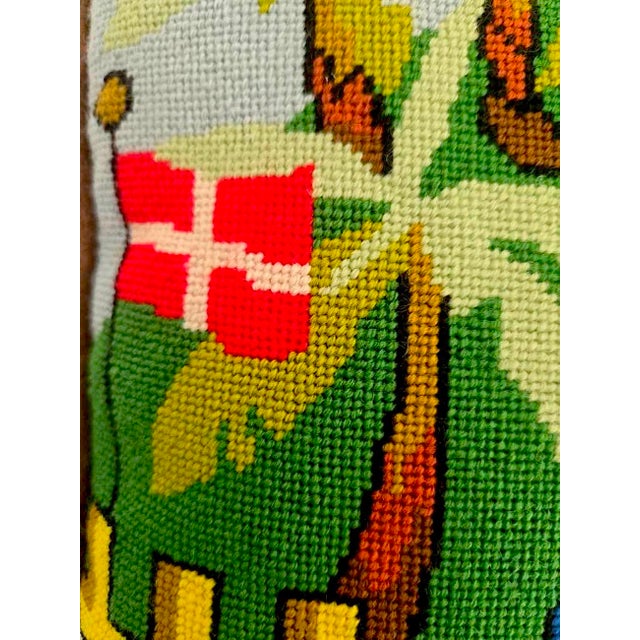 Vintage Needlepoint Pillow With Butterfly, Danish Flag, Pirate Ship For Sale In Miami - Image 6 of 12
