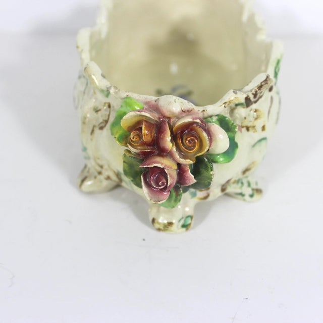 Ceramic 1930’s Italian Renaissance Revival Nova Rose Floral Faïence Ceramic Hand Painted Jardiniere Planter, Made in Italy For Sale - Image 7 of 11