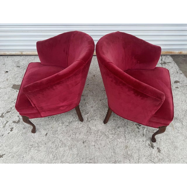 Red Pair of Red Velvet Vintage Tub Chairs For Sale - Image 8 of 12