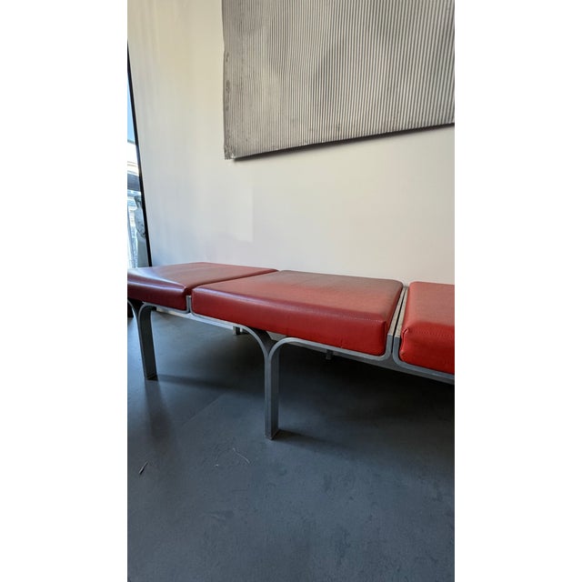 1960s Vintage Three-Seater Model 656 Bench in Orange Imitation Leather by John Behringer, 1960 For Sale - Image 5 of 7