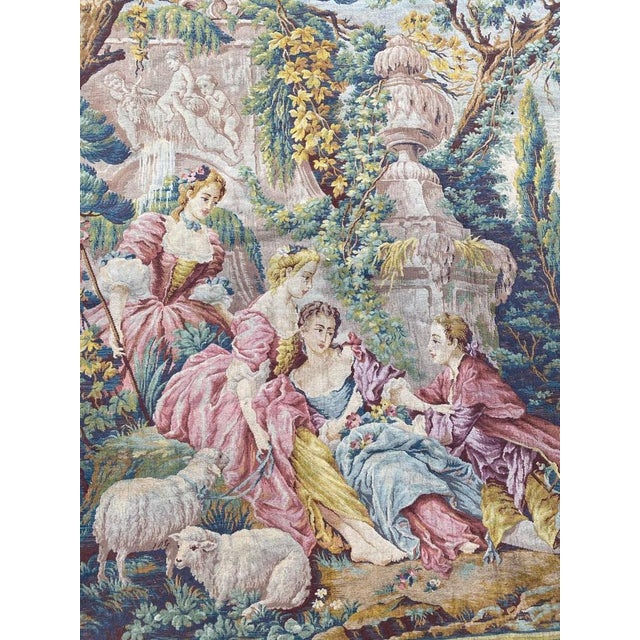 Very beautiful Mid-Century Jaquar tapestry with a nice romantic design and beautiful colors, with blue, yellow, green,...