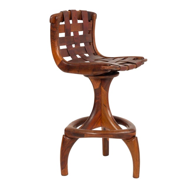 1970s California Craft Arthur Espenet Carpenter Three Leg Bar Stool in Walnut For Sale