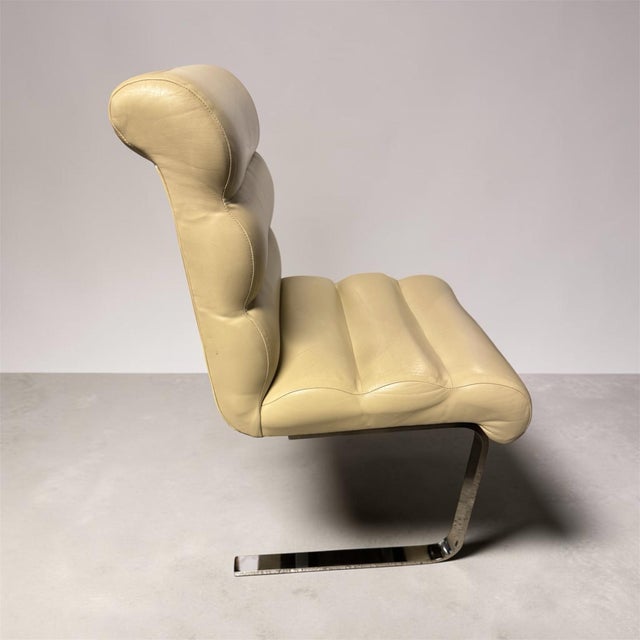 Original beige leather upholstery. Solid chrome frames. Owned by same owner for over 40 years. Unmarked.