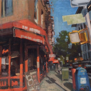 Urban Sunset #2 by Jim Beckner | Oil Painting of a city street at sunset For Sale