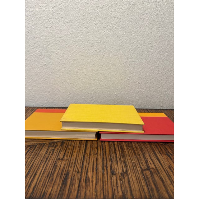 Late 20th Century Vintage Citrus Monochromatic Hardcover Book Stack - Set of 3 - Tangerine Orange & Lemon Yellow - Mid-Century Nyc Counterculture Decor For Sale - Image 5 of 12
