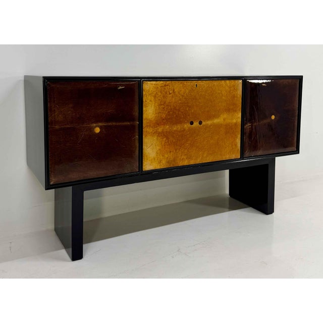 1950s Italian Art Deco Sideboard with Parchment Leather and Ebonized Wood, 1950s For Sale - Image 5 of 13