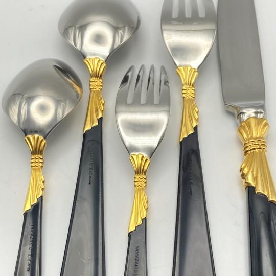Black Service for 15 - Yamazaki "Lindi" Black Handle Gold Accent 75-Pieces: 15 Place Settings With Individual Neiman Marcus Storage Pouches For Sale - Image 8 of 17