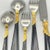 Black Service for 15 - Yamazaki "Lindi" Black Handle Gold Accent 75-Pieces: 15 Place Settings With Individual Neiman Marcus Storage Pouches For Sale - Image 8 of 17