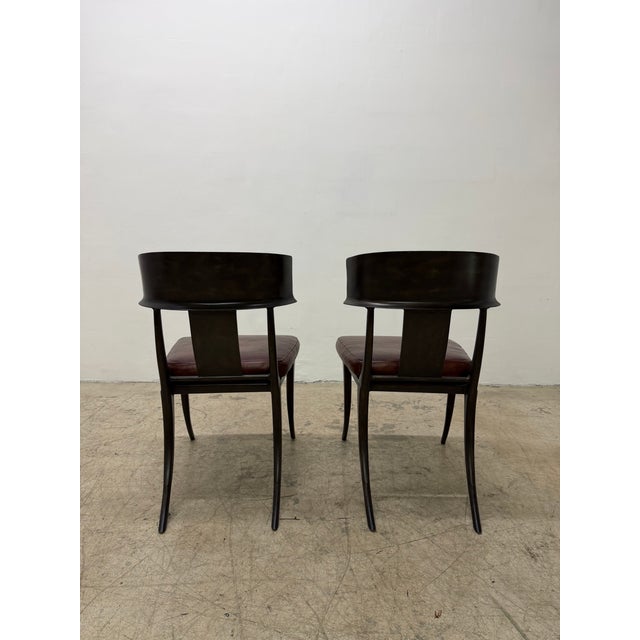 Metal Michael Taylor Bronzed Klismos Garden Chairs With Leather Cushions, 1990s For Sale - Image 7 of 18