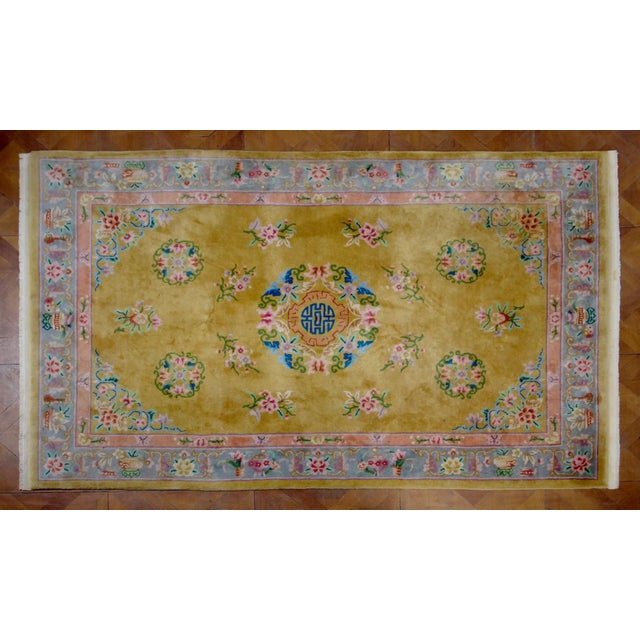 Beige Chinese Golden Rug with Luck Motif For Sale - Image 8 of 8