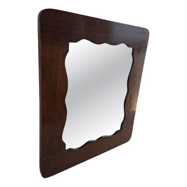 Mid-Century Czechoslovak Wavy Wooden Frame Wall Mirror, 1940s For Sale
