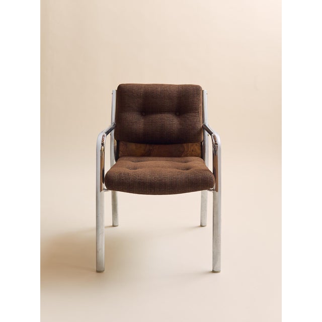 Mid-Century Modern Vintage 1970s Chrome & Burl Wood Mid-Century Armchairs For Sale - Image 3 of 10